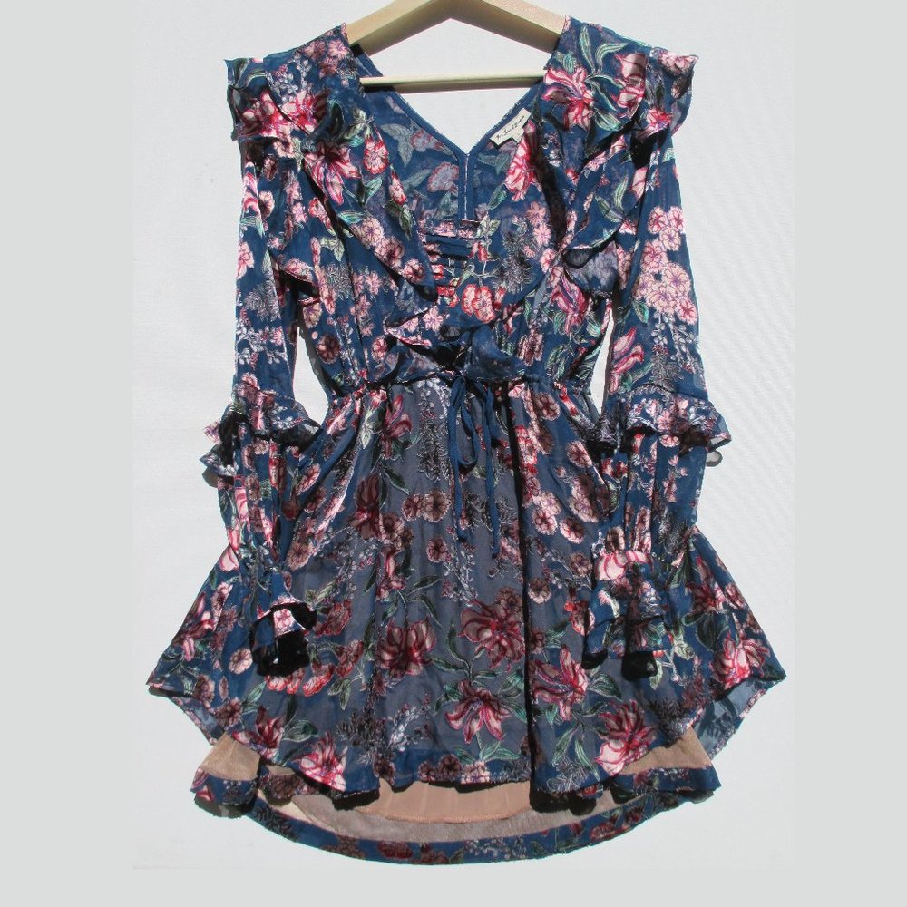 NEW FOR LOVE & LEMONS TEAL BLUE GRACIE MINI DRESS SIZE S